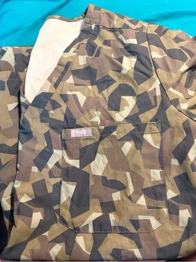 Figs Brown Multi Geometric Camouflage Scrub Top